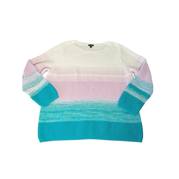 Talbots Shaker Stitch Bateau Neck Sweater Sz 2X Ombre Colorblock Cozy Comfort - Picture 1 of 6
